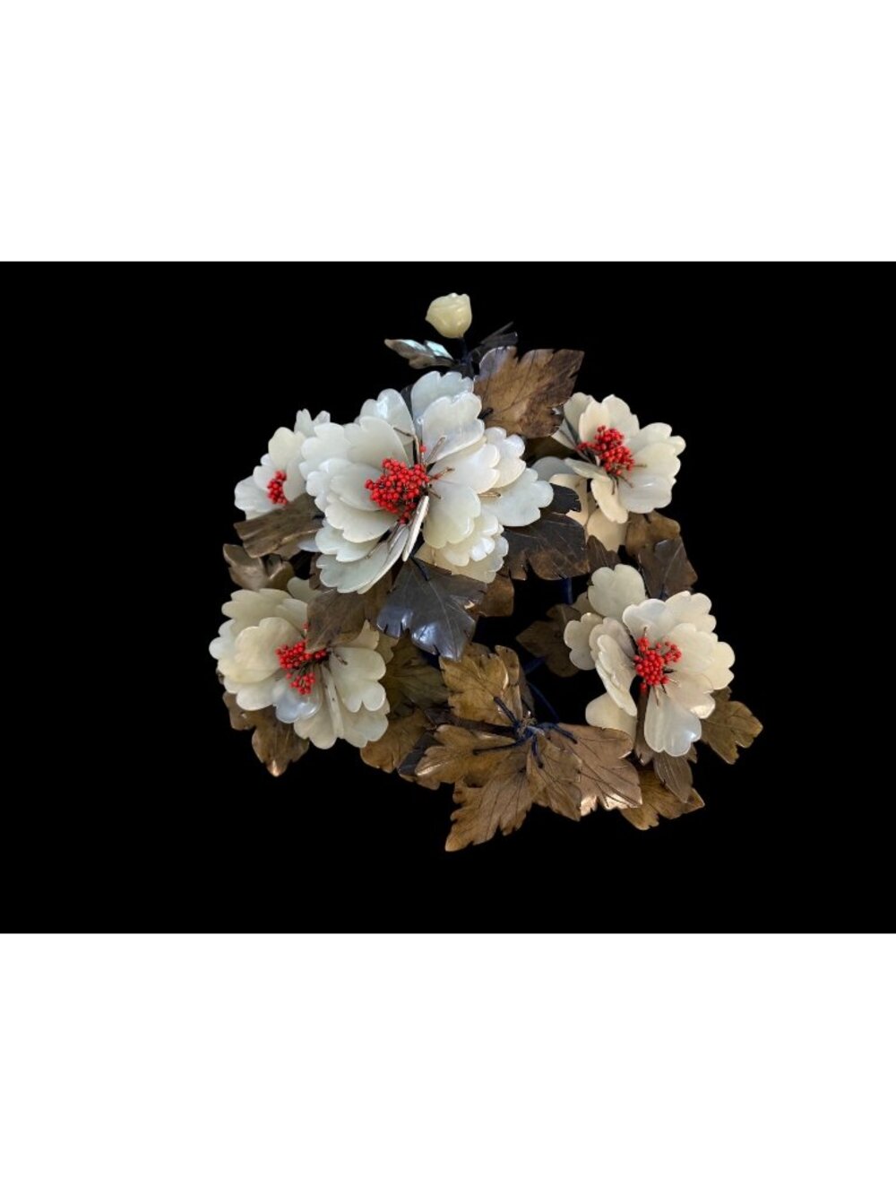 Vintage MCM 20th Century Chinese Jade Carnelian Alabaster Floral Table Top Read